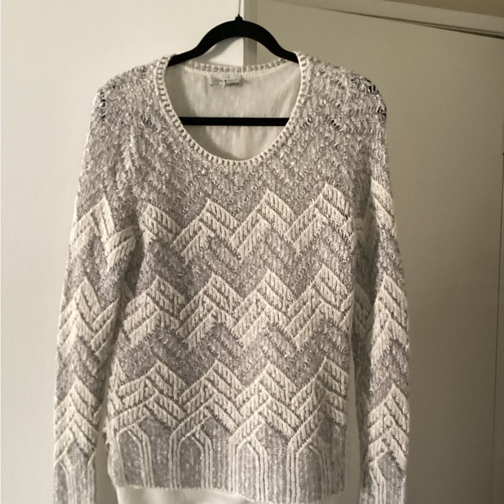 Gray and White Chevron Knit Sweater
